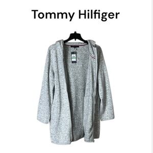 NWT Tommy Hilfiger Women’s Zip Up Hooded Cardigan, Gray or Off White Sz Lg